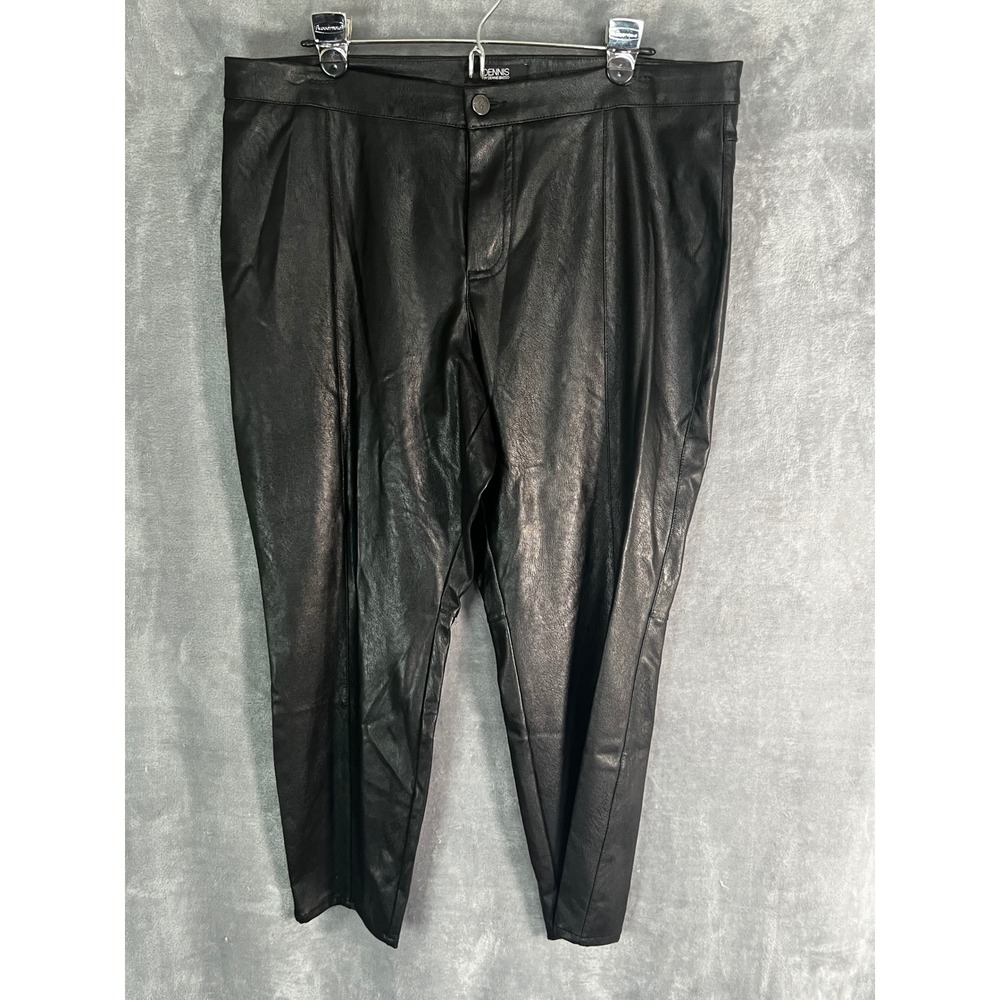 Dennis by Dennis Basso 16P Black Faux Leather Straight Leg Pants Petite Rock